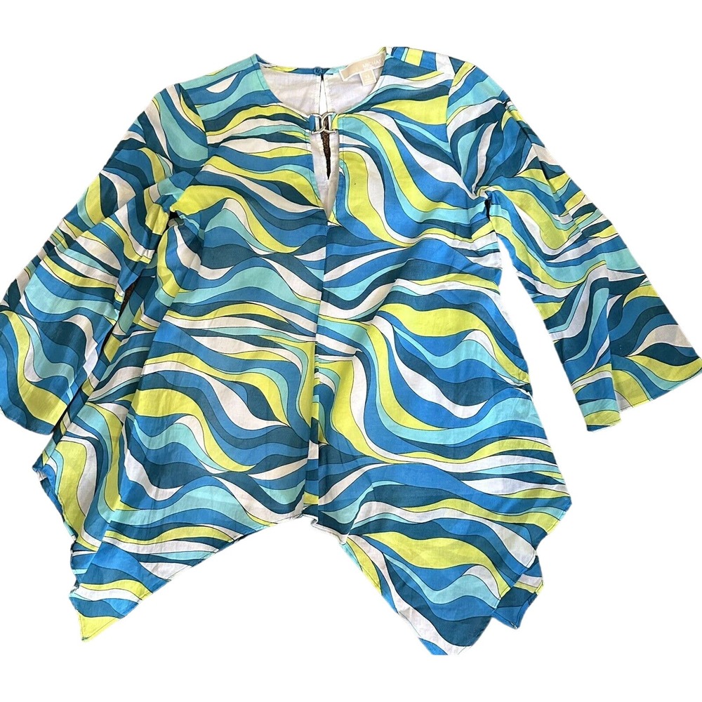 Michael Kors‎ Womens Top XSmall Blue Shark Bite Front Keyhole Lined 70’s Vibe